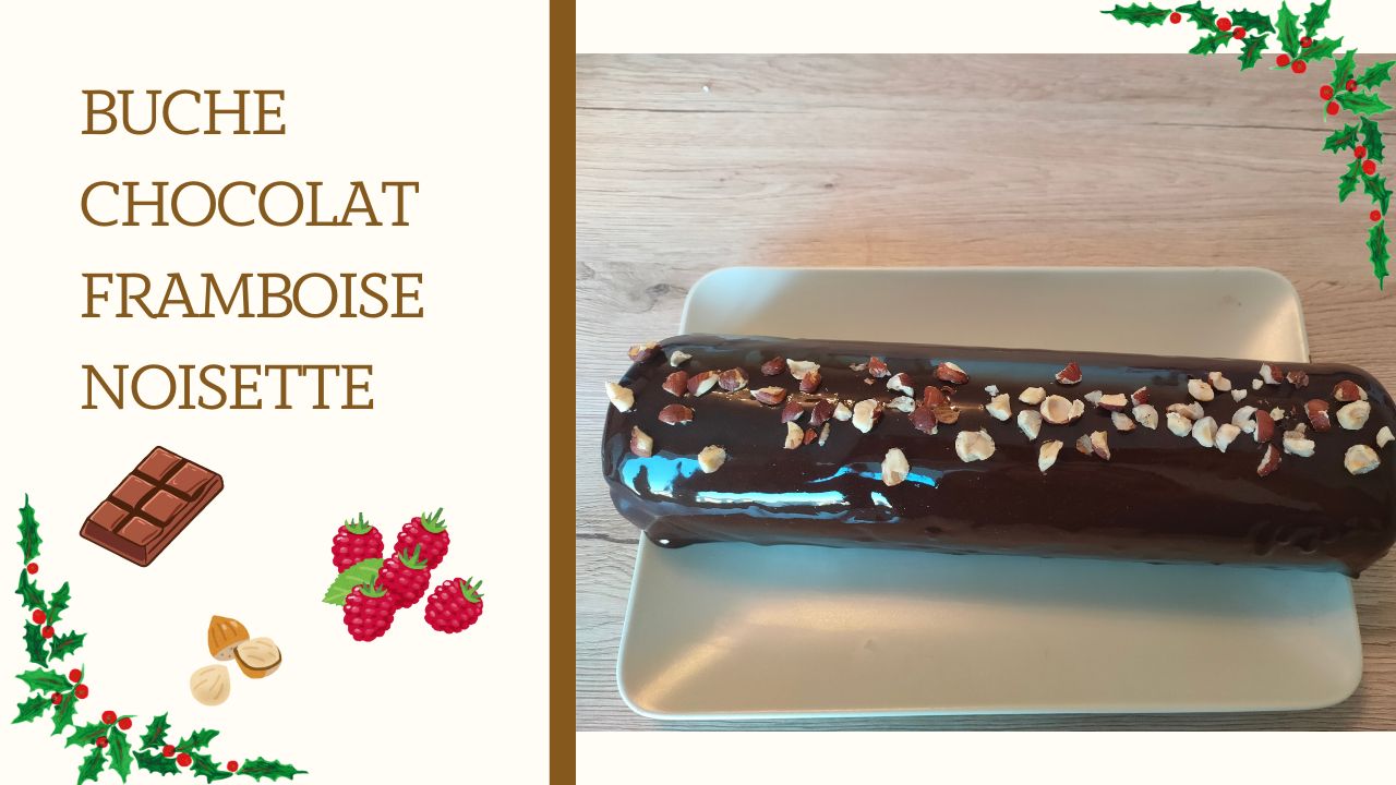 Bûche chocolat noir, framboise et noisette